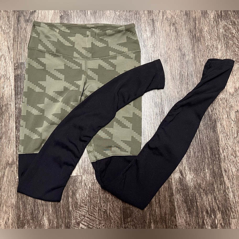ALO Mixed Media LEGGINGS Camo GREEN Black WOMEN S Small